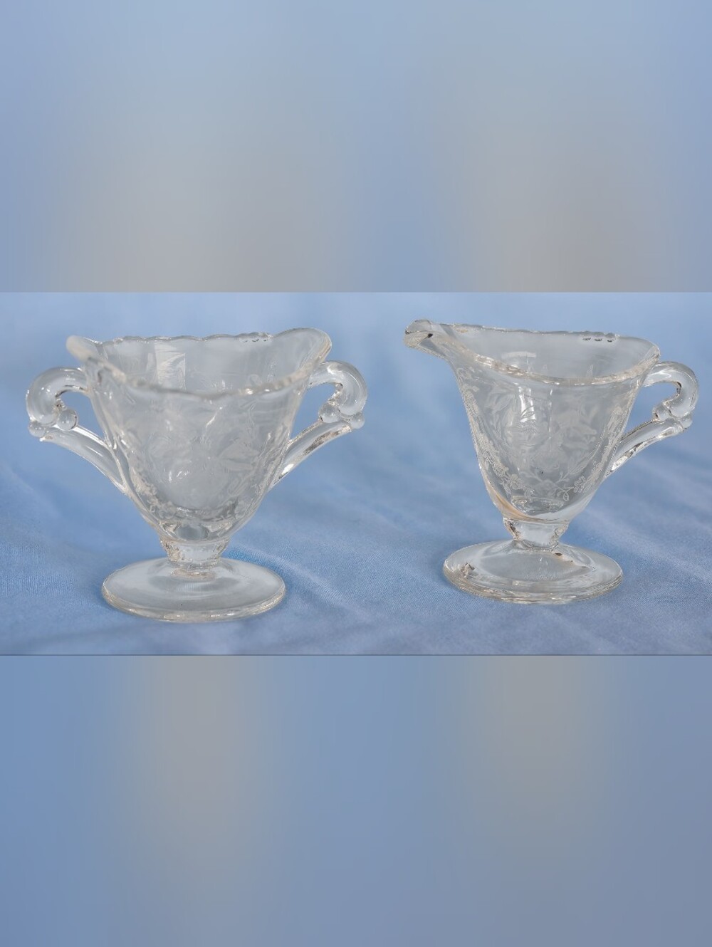 Beautiful Vintage Heisey Crystal Orchid Sugar Bowl and Creamer Set Made In USA!